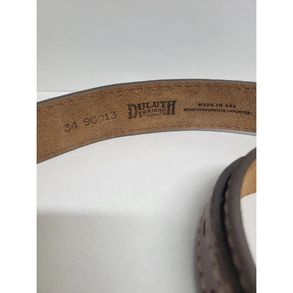 Duluth Trading‎ Co Brown Leather Double Stitched Belt Mens 34 Made in USA 90013